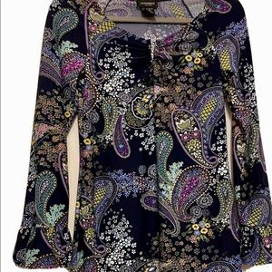 Alyn Paige Colorful Floral Paisley Small Ruffle Long Sleeve Midi BodyCon Dress